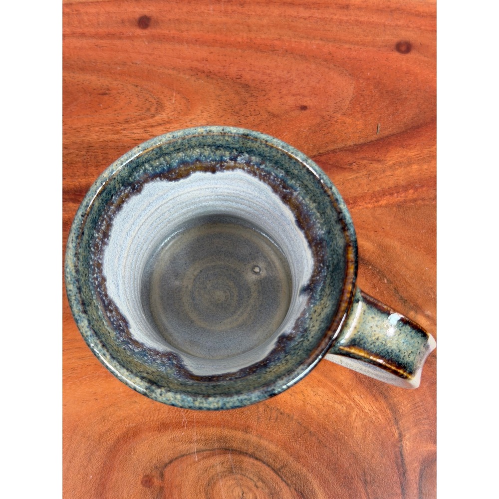 Handmade Studio Pottery Mug Blue Brown Drip Glaze Hand Thrown Signed Stoneware - Picture 6 of 12